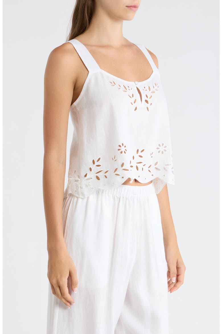 Embroidered Eyelet Linen Tank, Alternate, color, SINCERE WHITE