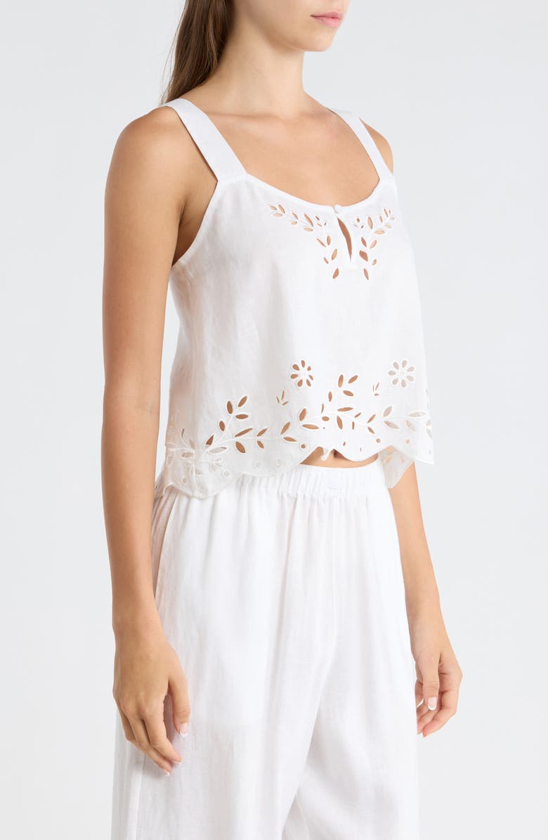 Lunya Embroidered Eyelet Linen Tank, Alternate, color, Sincere White