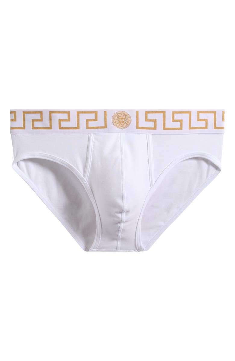Versace Grecca Band Briefs, Alternate, color, White Greek Gold