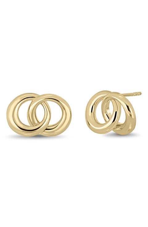 14k Gold Double Circle Stud Earrings