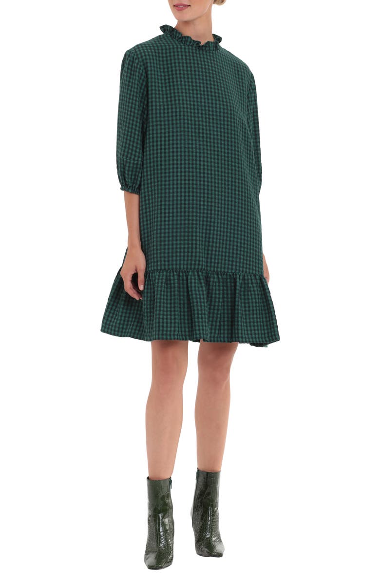 Donna Morgan Gingham Quarter Sleeve Hem Flounce Mini Dress, Main, color, 