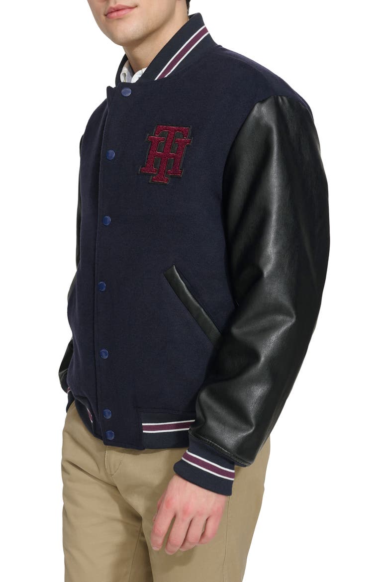 Faux Wool Mix Bomber Jacket, Alternate, color, NAVY