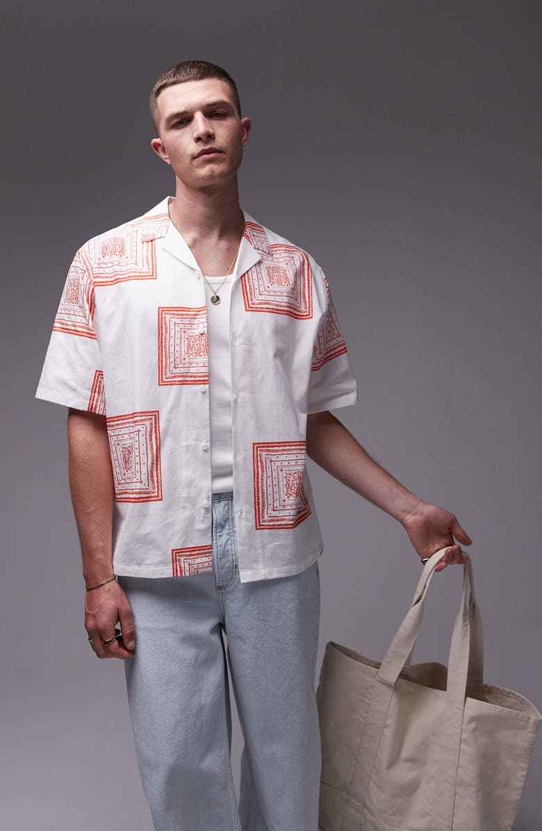 Topman Revere Short Sleeve Camp Shirt, Main, color, 