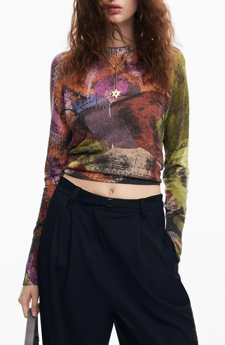 Desigual Jers Camo Petals Crop Sweatshirt, Main, color, 