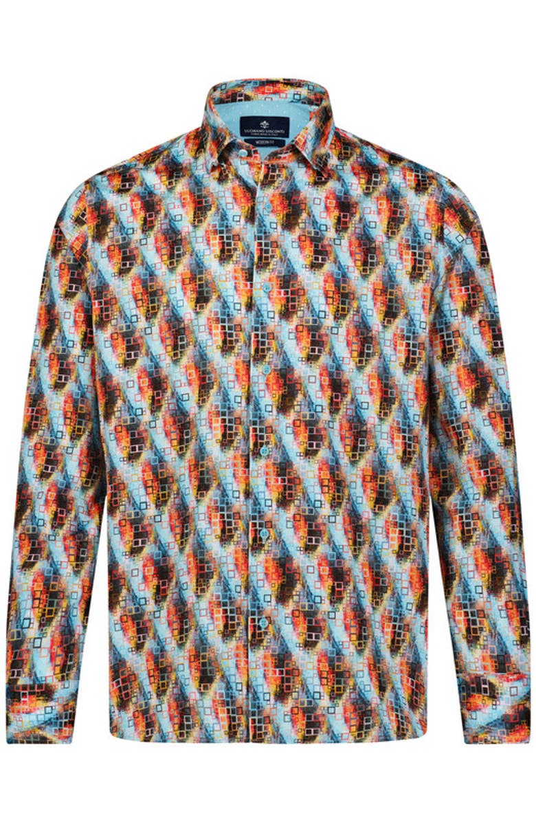 Luchiano Visconti Square Print Long Sleeve Shirt, Main, color, 