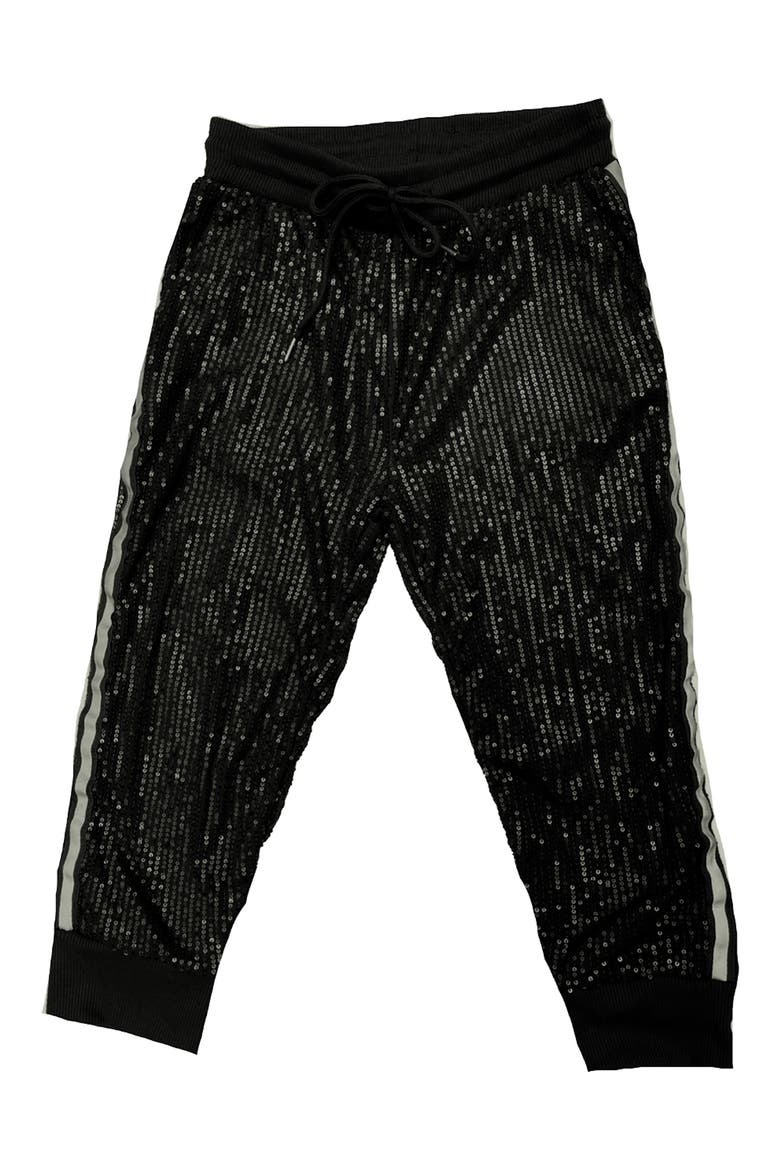 Sequin Side Stripe Capri Pants, Alternate, color, BLACK