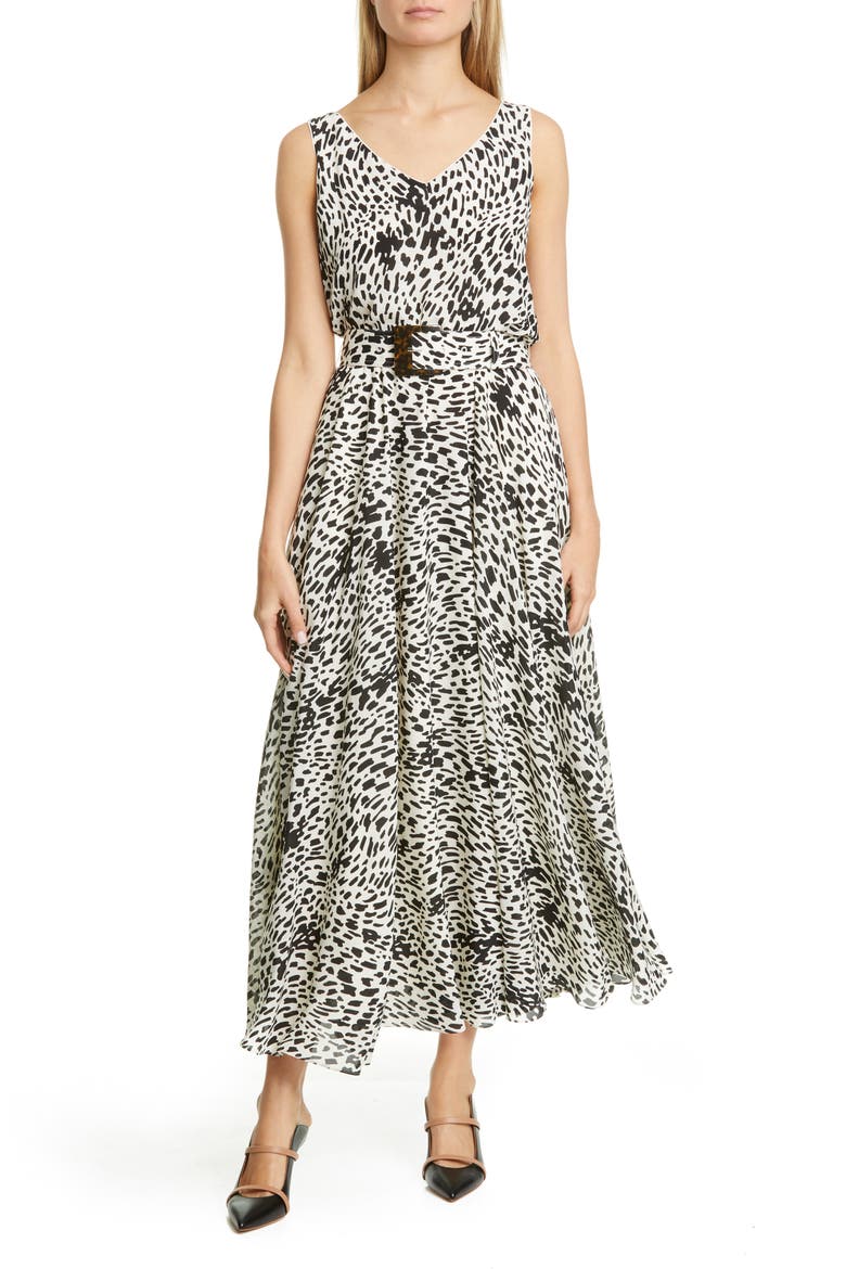 Memphis Belted Silk Maxi Dress, Main, color, BLACK MULTI