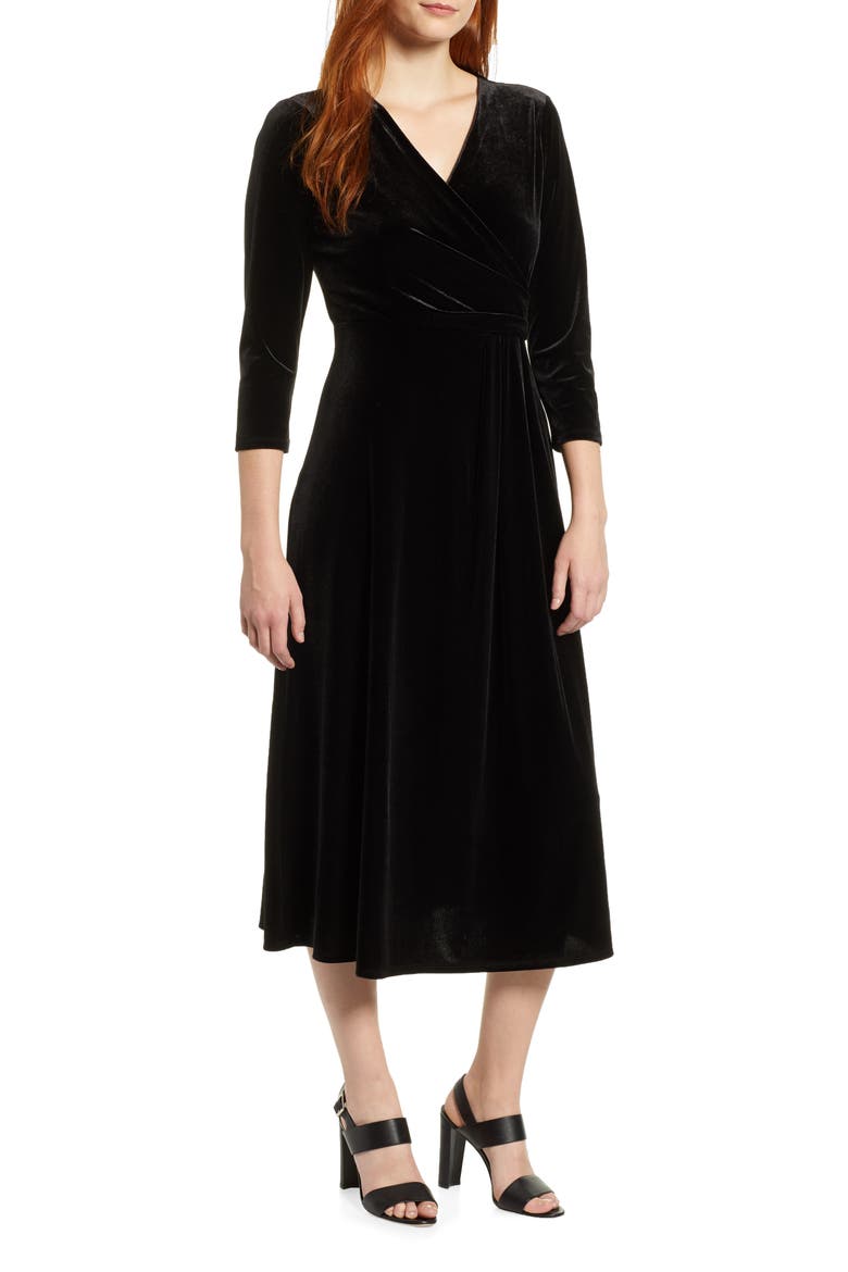 Velvet Wrap Style Dress, Main, color, RICH BLACK