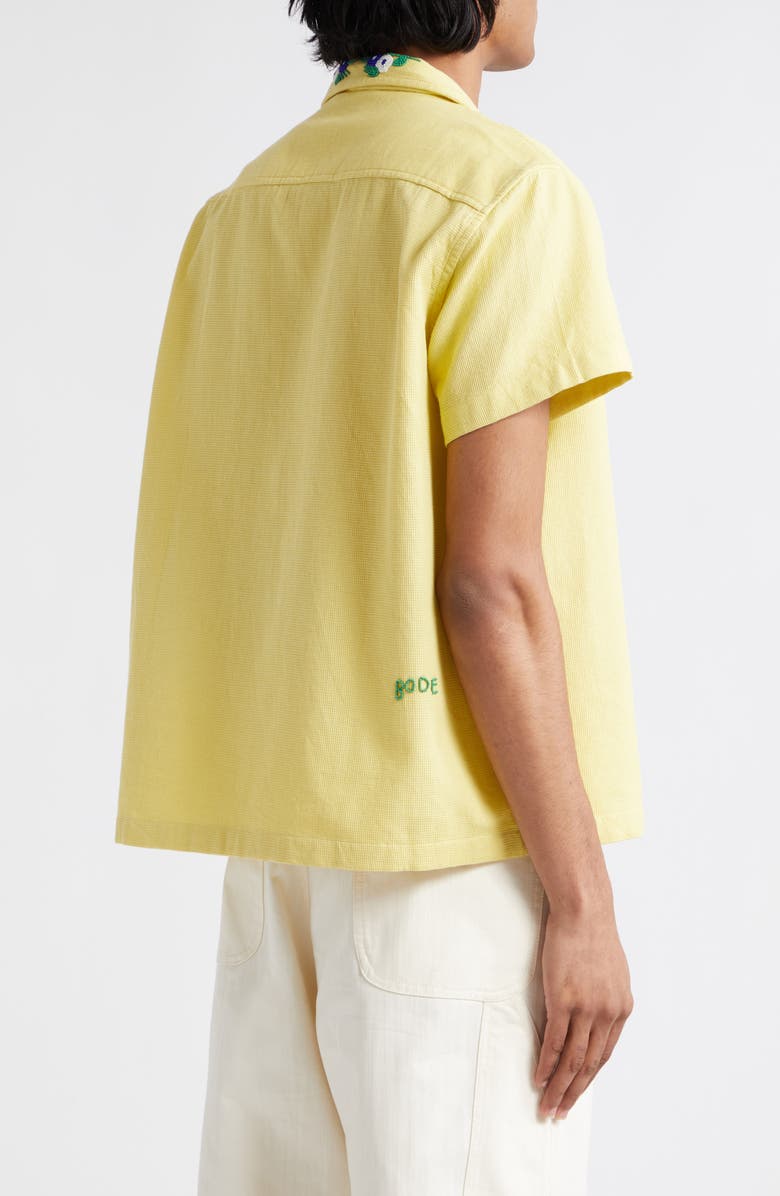 Bode Beaded Flower Short Sleeve Cotton Corduroy Button-Up Shirt, Alternate, color, 