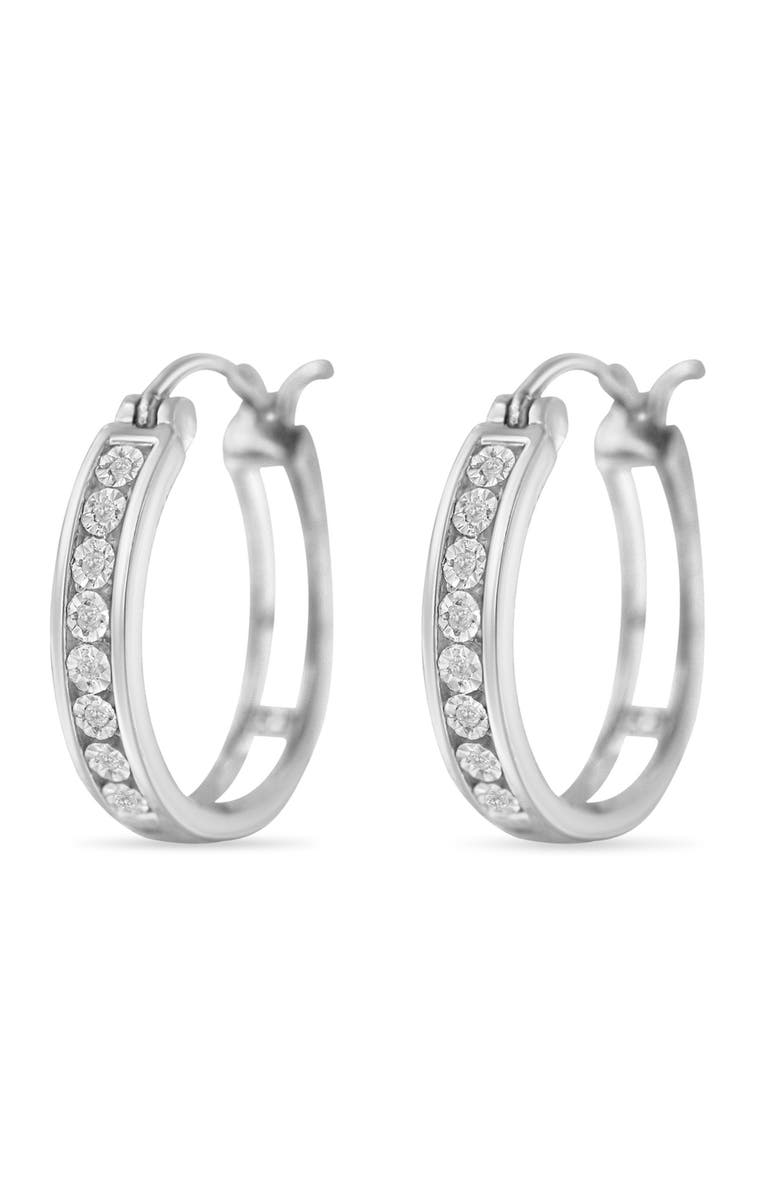 Haus of Brilliance Silver Diamond Accent Channel Style Hoop Earring, Alternate, color, White