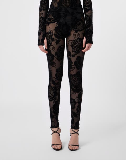 Tulle Leggings Flock Flower Monogram Women