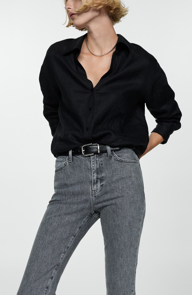 MANGO Claudia Waxed Crop Slim Fit Jeans, Alternate, color, 