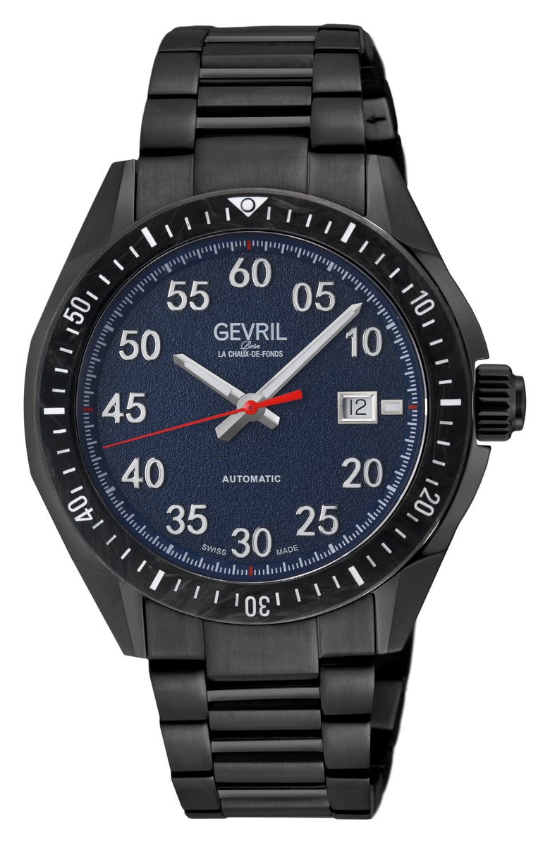 GEVRIL Ascari Swiss Automatic Bracelet Watch, 42mm, Main, color, Black