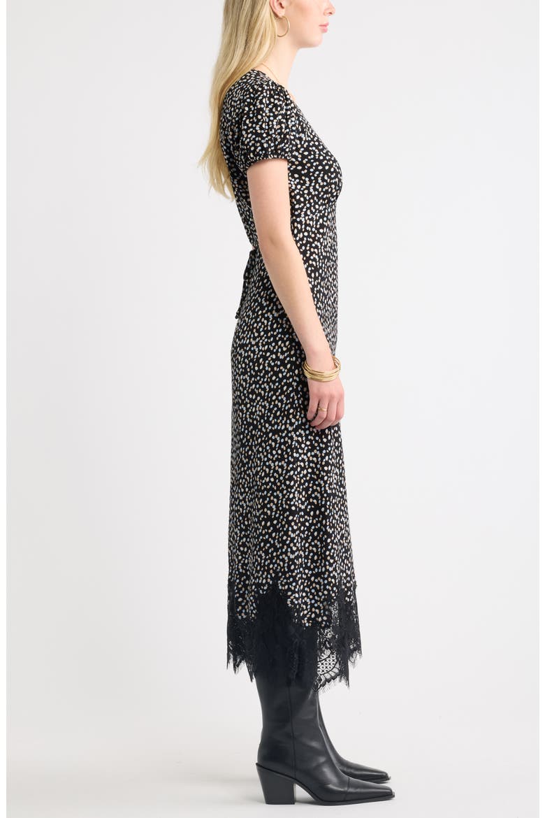 Lace Trim Bias Cut Midi Dress, Alternate, color, BLACK- BLUE MULTI DOT