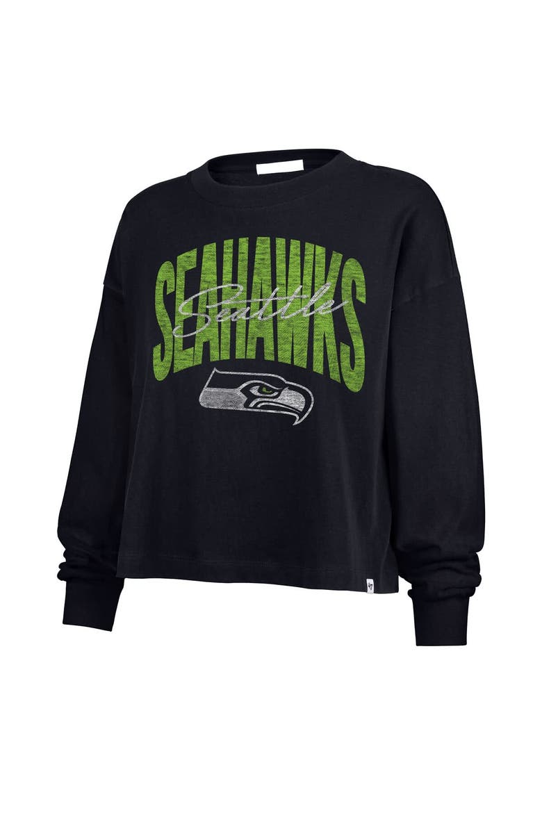 Women's '47 College Navy Seattle Seahawks Muse Sydney Long Sleeve Cropped T-Shirt, Alternate, color, College Navy