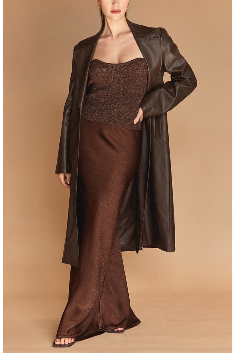 Longline Faux Leather Coat, Alternate, color, Espresso