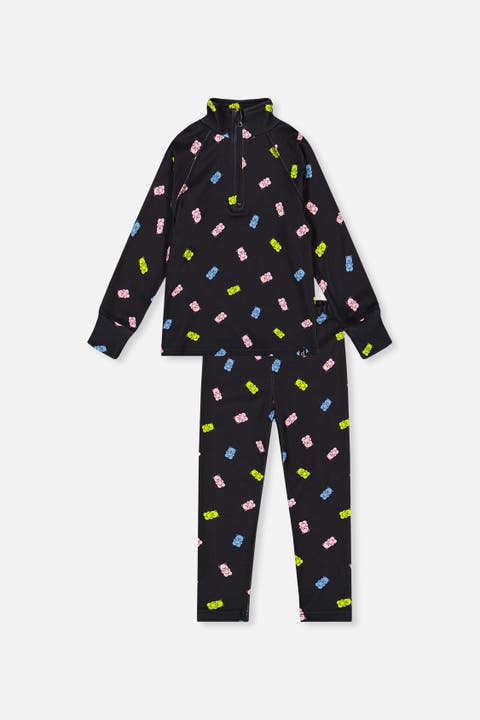 Two Piece Gummy Bears Brushed Half-Zip Top & Pants Thermal Underwear
