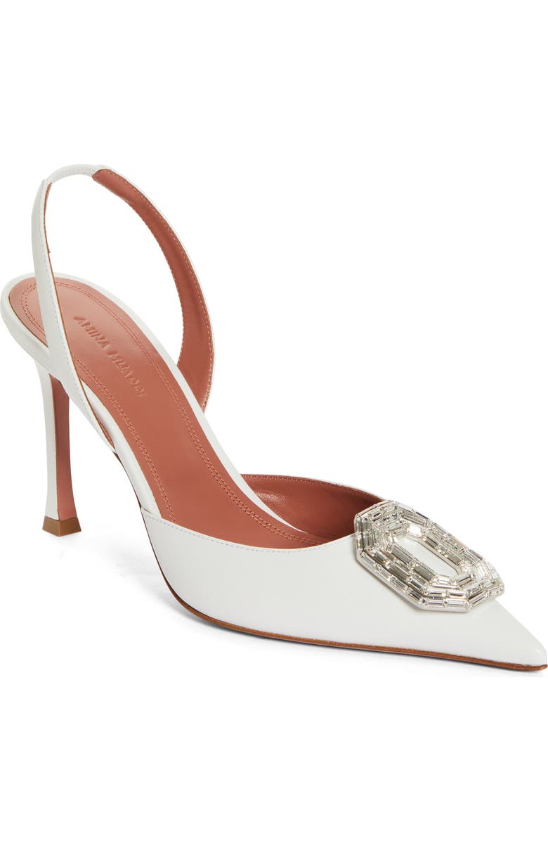 Amina Muaddi Camelia Crystal Buckle Slingback Pump, Main, color, White