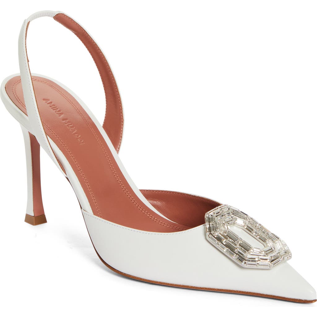 Amina Muaddi Camelia Crystal Buckle Slingback Pump in White  product
