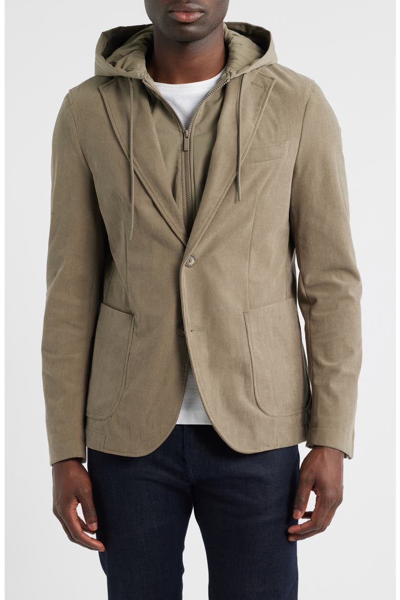 Hanry Slim Fit Corduroy Sport Coat with Removable Hoodie Bib, Alternate, color, OPEN BROWN