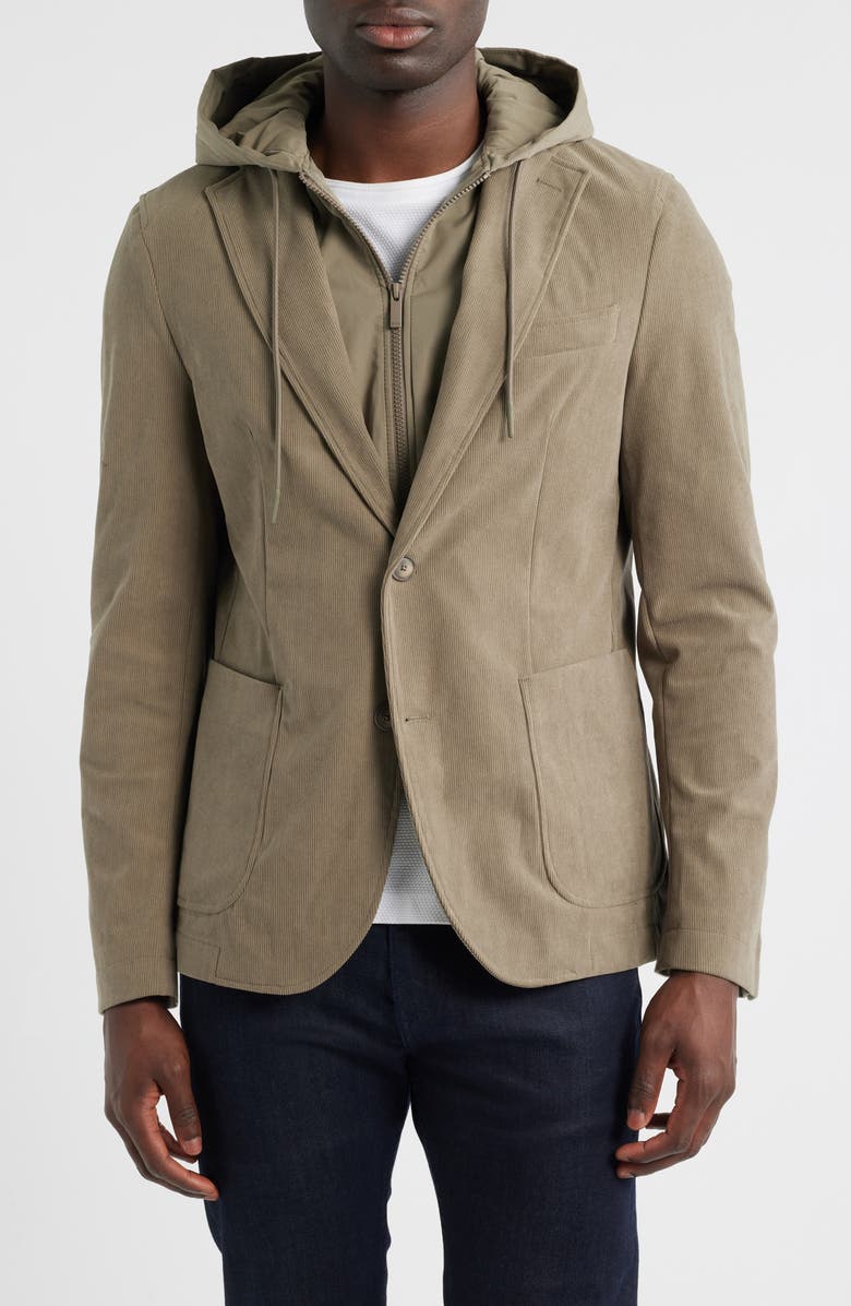 BOSS Hanry Slim Fit Corduroy Sport Coat with Removable Hoodie Bib, Alternate, color, Open Brown