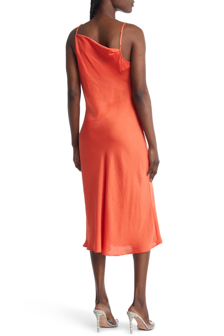 Asymmetrical Neck Satin Dress, Alternate, color, RED MANDARIN