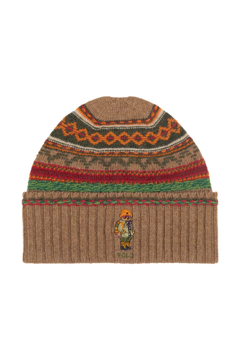Fairsile Red Rocks Bear Beanie, Main, color, Camel Multi