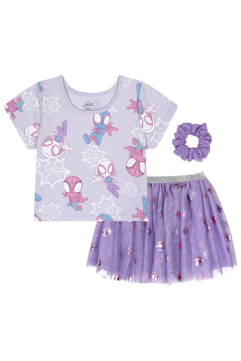 Spidey and His Amazing Friends T-Shirt and Tutu Skirt Set, Main, color, Spidey Ghost Purple