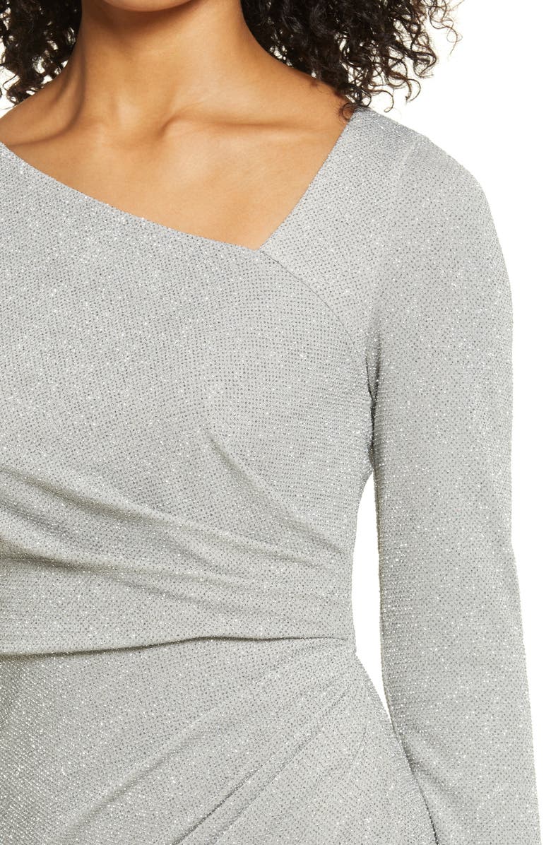 Vince Camuto Metallic Asymmetrical Neck Long Sleeve Gown, Alternate, color, 