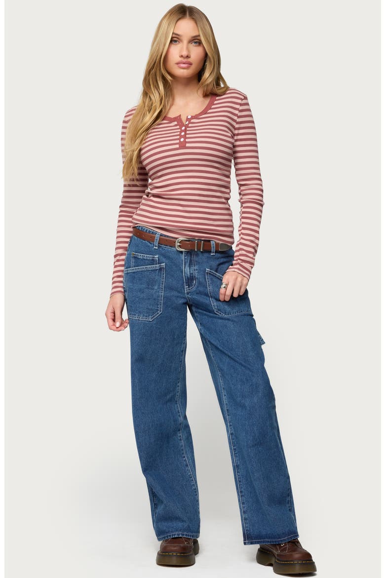 Roma Stripe Rib Henley Top, Alternate, color, PINK
