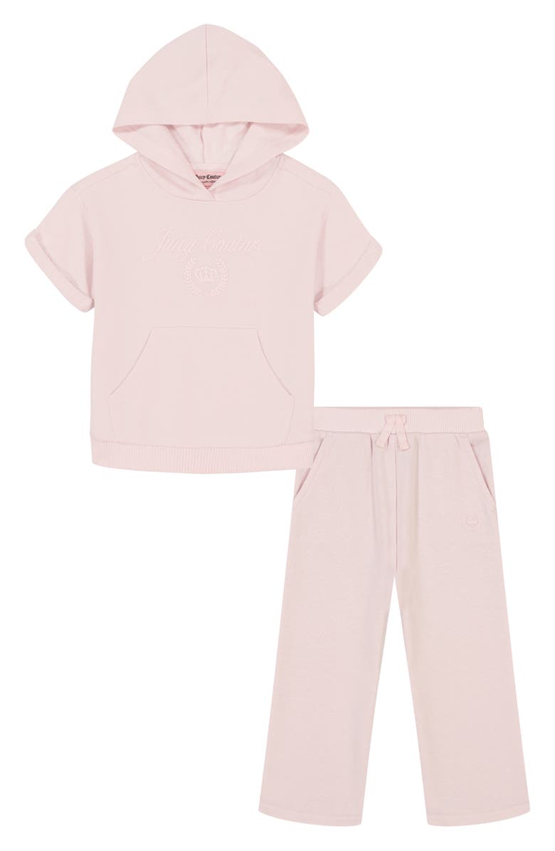 Juicy Couture Kids' Short Sleeve Hoodie & Fleece Pants Set, Main, color,