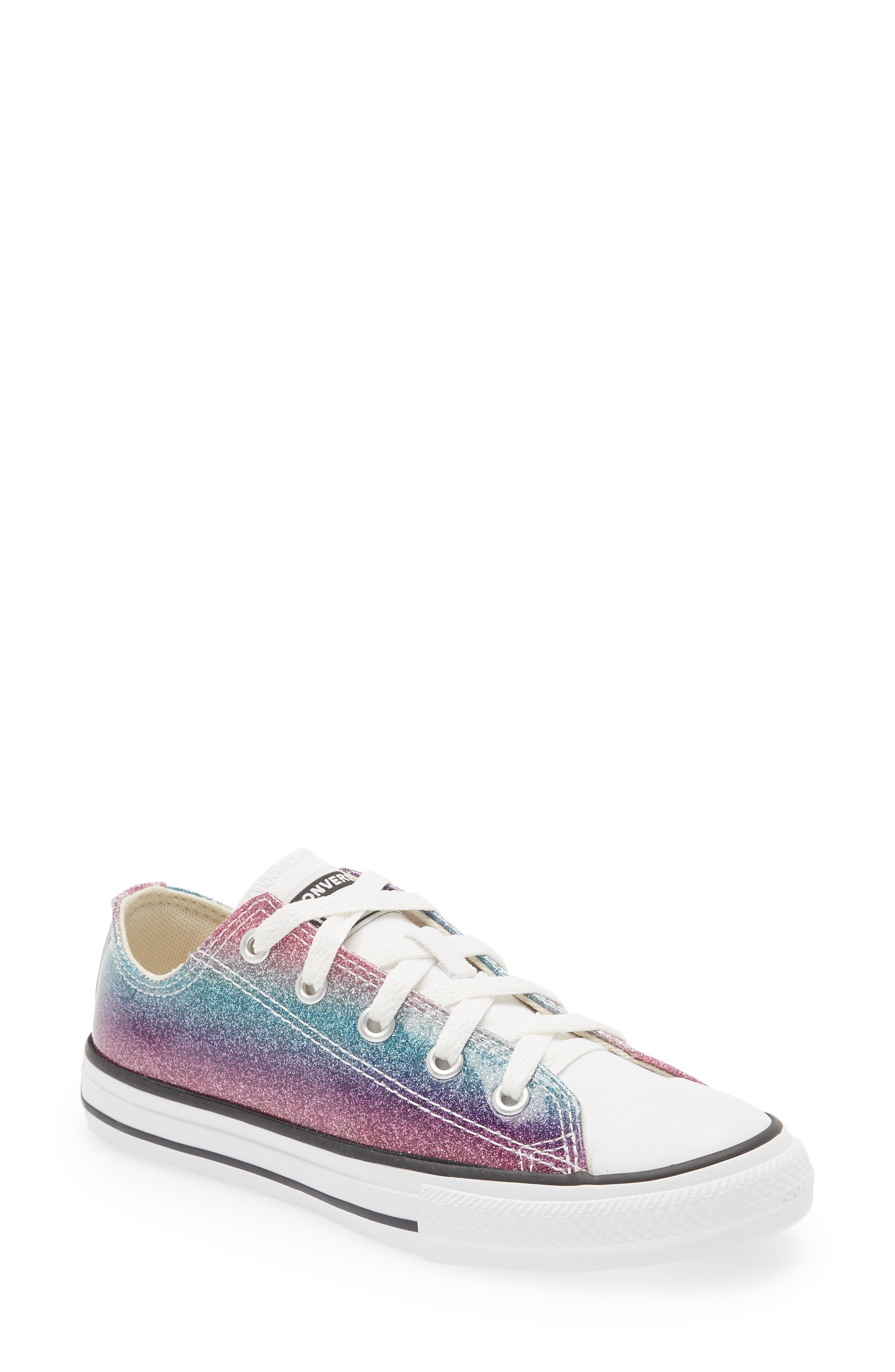 Converse Chuck Taylor<sup>®</sup> All Star<sup>®</sup> Ox Rainbow Glitter Sneaker, Main, color, 