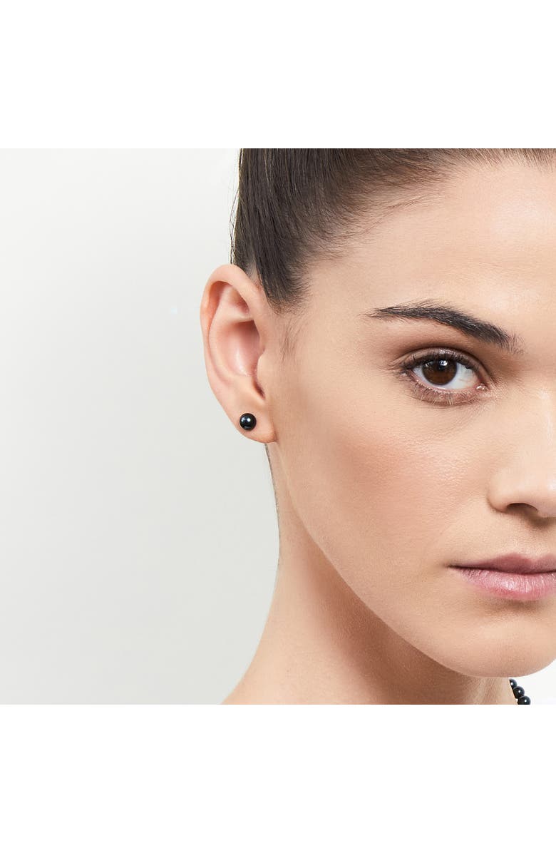 The Pearl Source Akoya Round Pearl Stud Earrings 6-6.5mm, Alternate, color, Black Pearl - Yellow Gold