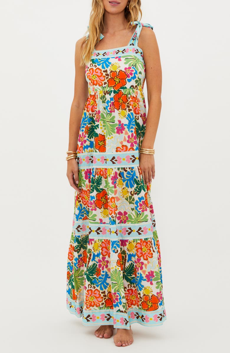 Beach Riot Floral Tie Strap Cotton Maxi Sundress, Main, color, Tropical Sands