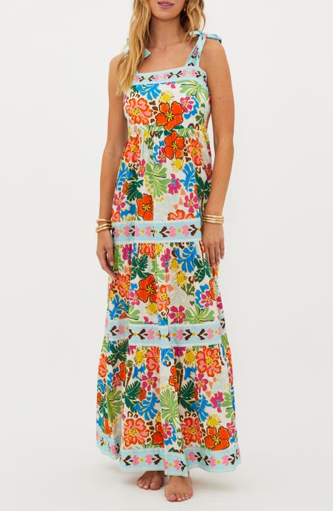 Floral Tie Strap Cotton Maxi Sundress