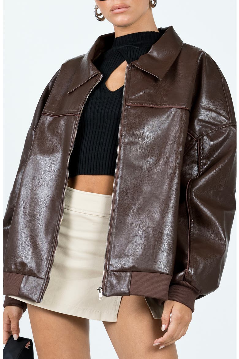 Goldsmith Oversize Faux Leather Bomber Jacket, Main, color, BROWN