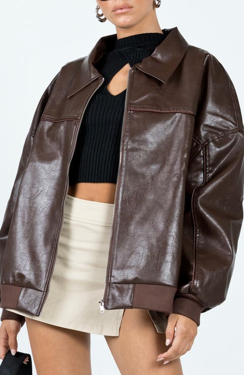 Goldsmith Oversize Faux Leather Bomber Jacket