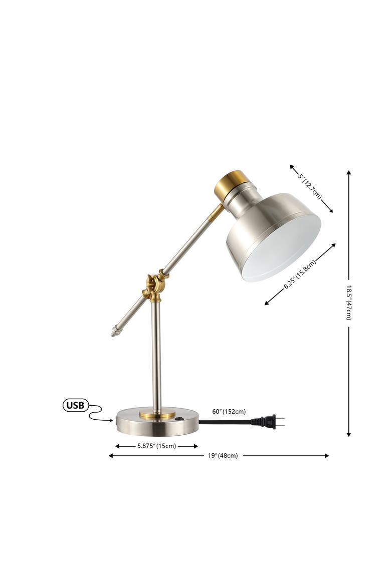 Allegra Classic Farmhouse Adjustable Cantilever LED Task Lamp with USB Charging Port, Alternate, color, Nickel/Brass Gold