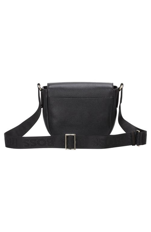 Hugo Boss Boss Alyce Flap Leather Crossbody Bag In Black