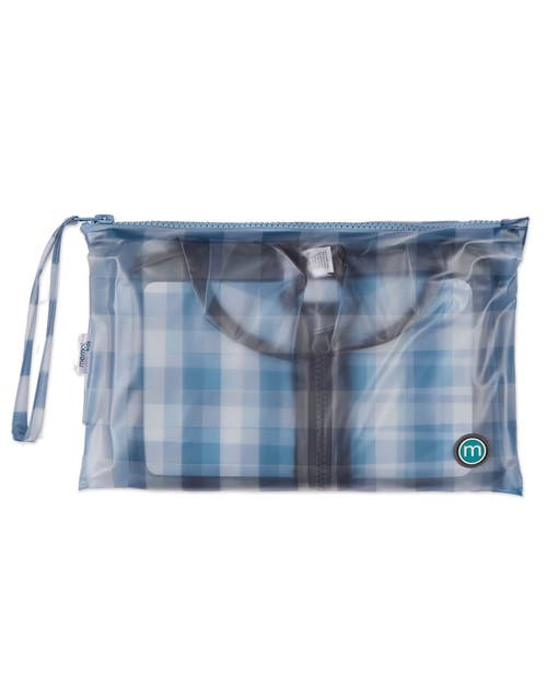 Memoi Kids Checkered Raincoat With Self-storage Pouch In Blue