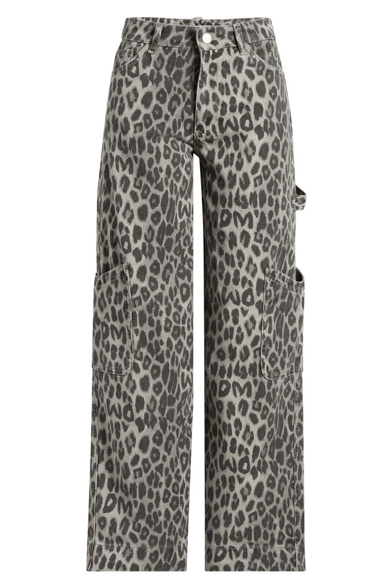 Drew Leopard Print Jeans, Alternate, color, CHARCOAL