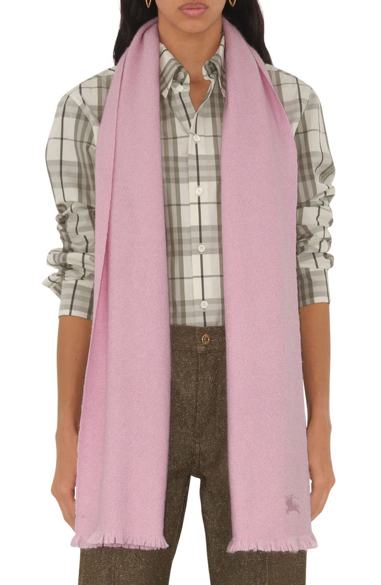 Burberry Equestrian Knight Design Cashmere & Silk Fringe Scarf, Alternate, color, Dawn