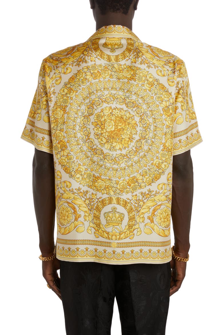 Men's Barocco Print Silk Button-Up Shirt, Alternate, color, CHAMPAGNE