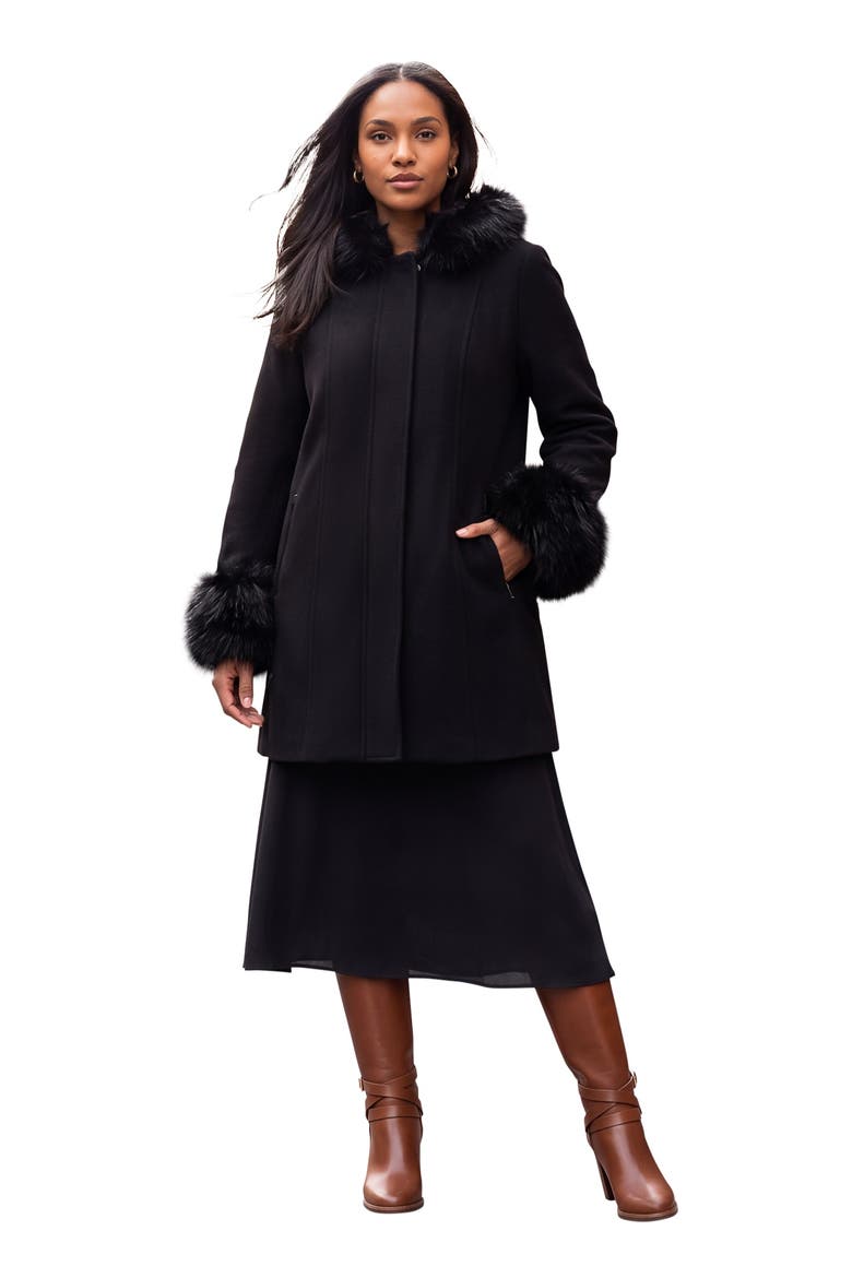 Hooded Faux Fur Trim Coat, Main, color, BLACK