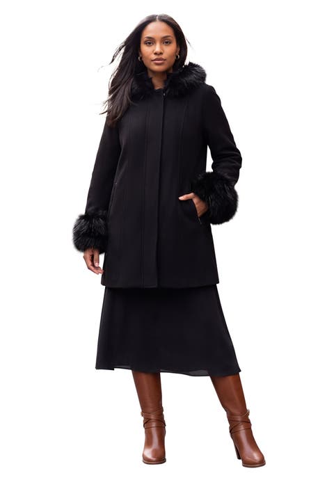Hooded Faux Fur Trim Coat