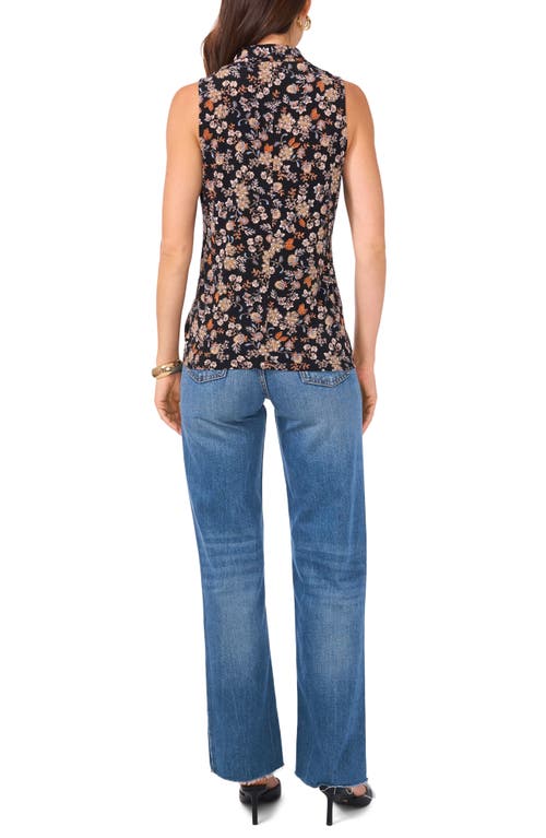 Vince Camuto Women's Floral Crossover Wrap-front Sleeveless Top In Rich Black