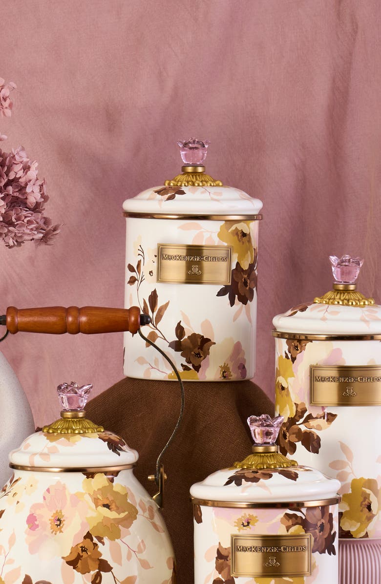 MACKENZIE CHILDS Wild Rose Medium Enameled Steel Canister, Alternate, color, White