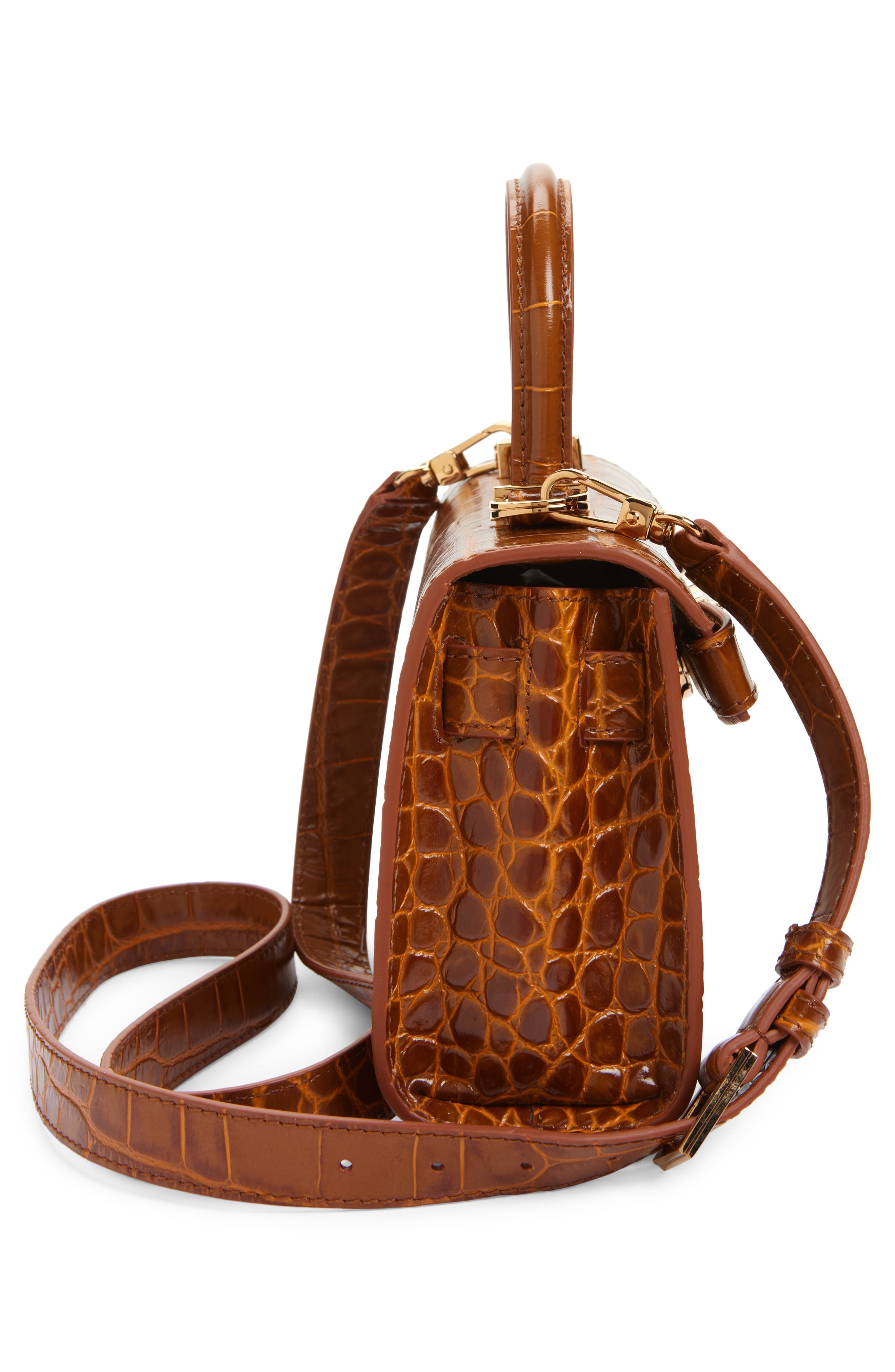 Versace Small Medusa '95 Croc Embossed Leather Top Handle Bag, Alternate, color, Light Brown Gold