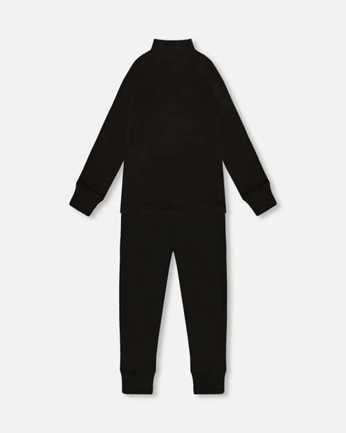 Deux Par Deux Kids Gender Inclusive Two-piece Thermal Underwear Set In Black