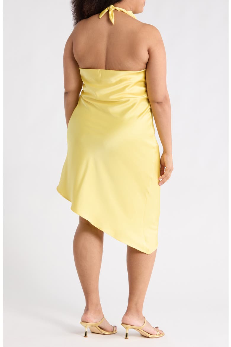 Halter Neck Asymmetric Satin Dress, Alternate, color, BUTTER
